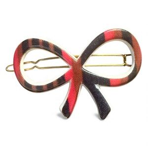 1960’s Vintage Large French Striped Bow Barrette, Wire Clasp , Deadstock, 2.5”
